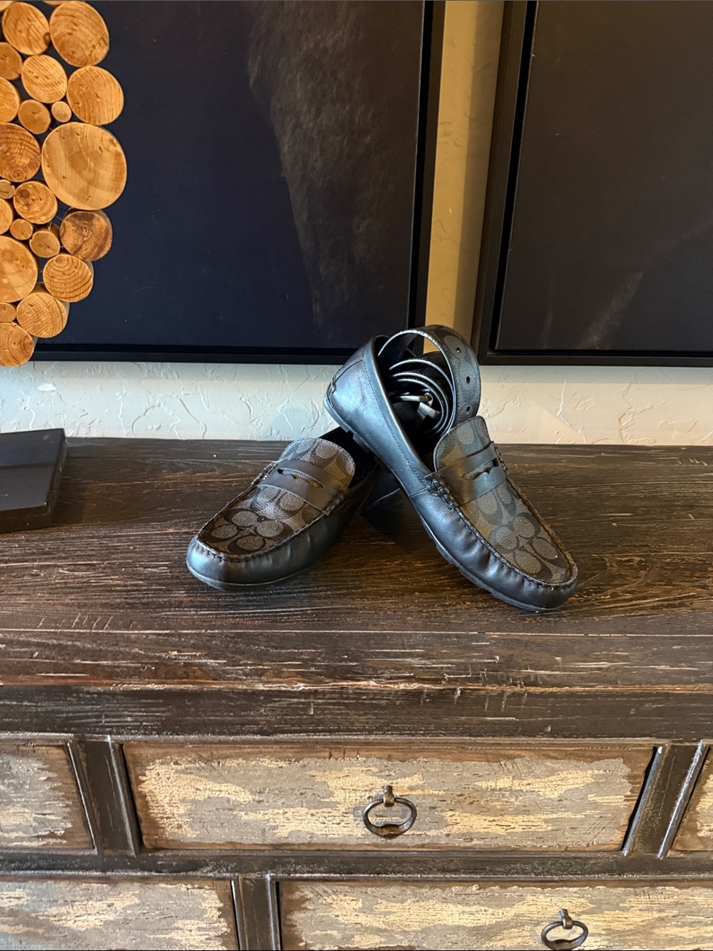 Coach Men's Black Signature Logo Penny Loafers and belt!!!